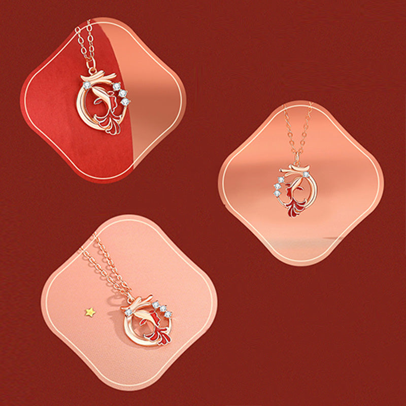 925 Sterling Silver Dragon Koi Fish Luck Necklace & Bracelet Set