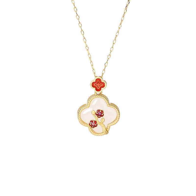 24K Gold Plated White Jade Luck Pendant Necklace & Earrings