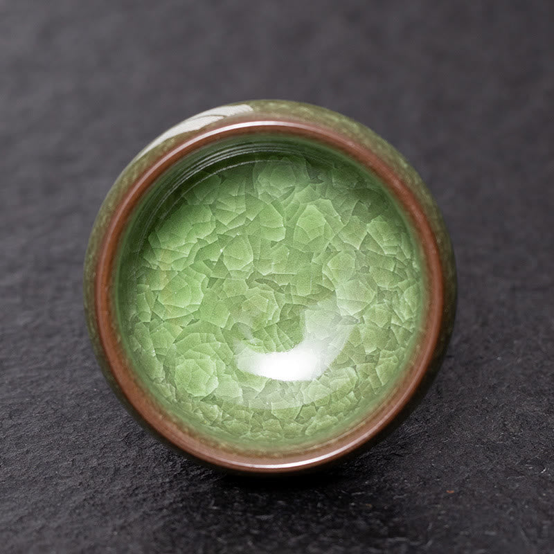 7cm Ceramic Green Ice Crack Jian Zhan Tea Cup for Tea Ritual