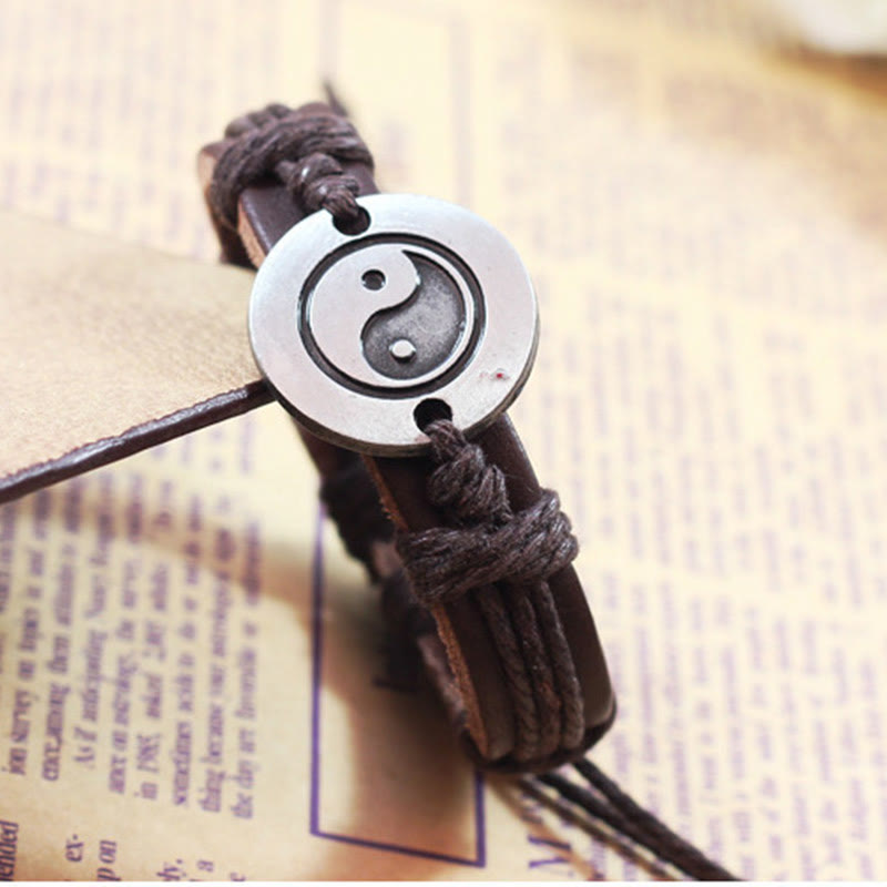 Adjustable Yin Yang Leather Harmony Bracelet 23cm