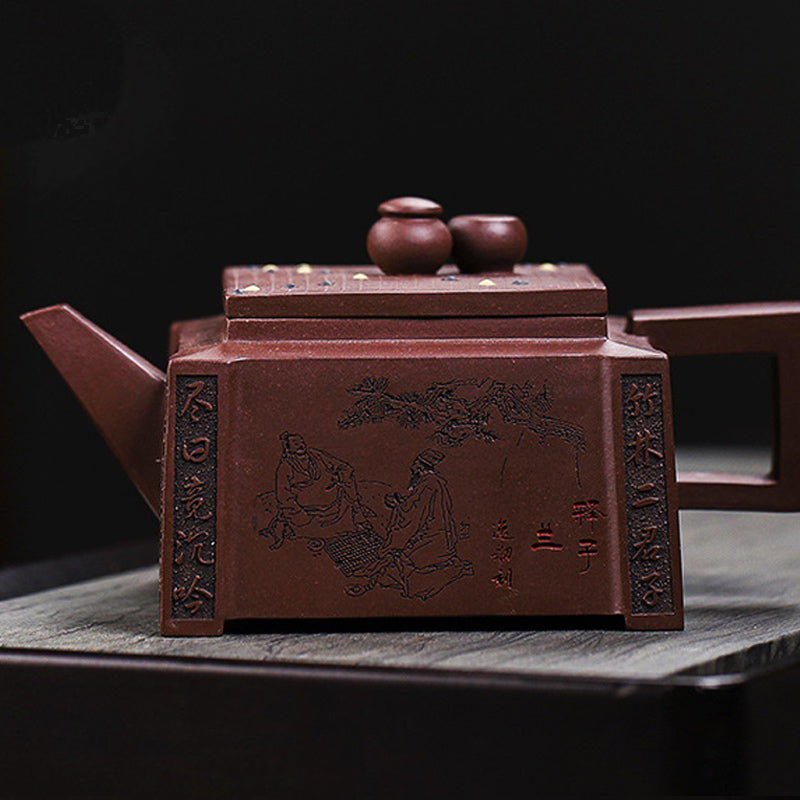280ml Purple Clay Yixing Handmade Square Gongfu Teapot