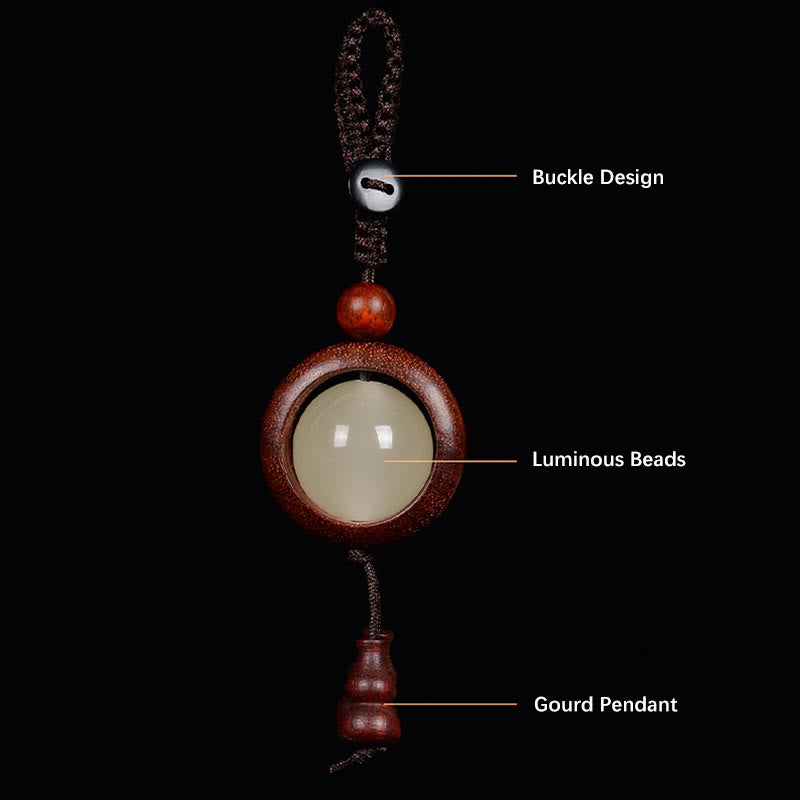 Ebony Wood Peace Key Chain | Red & Green Sandalwood Glow Beads