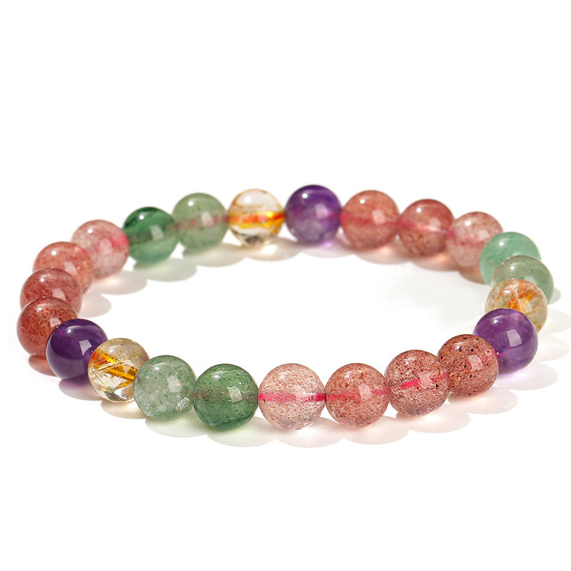 8mm Multicolored Strawberry Quartz Love Bracelet