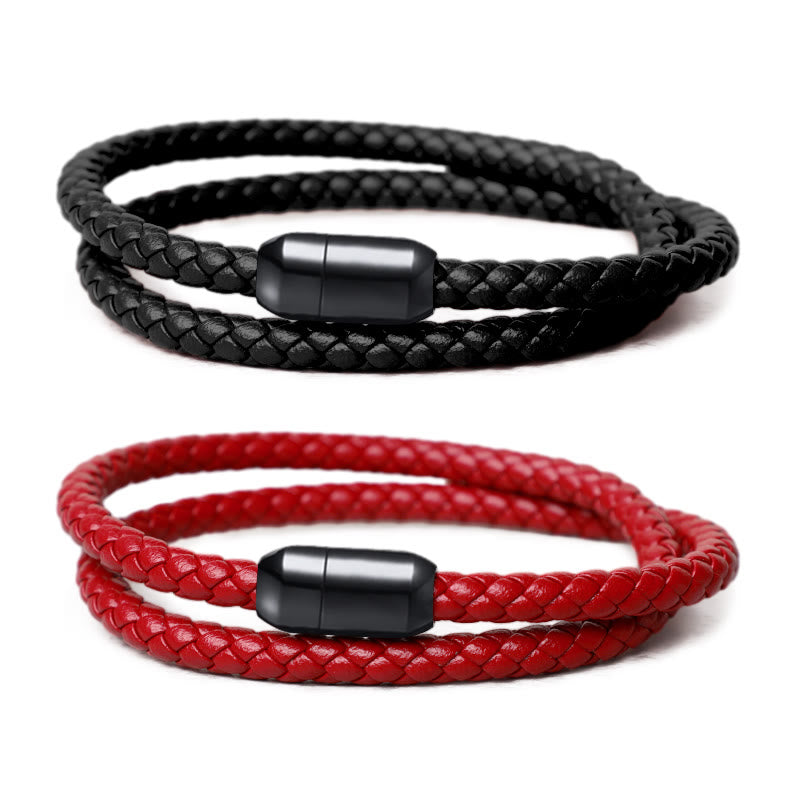Genuine Leather Red String Protection Bracelet Magnetic Buckle
