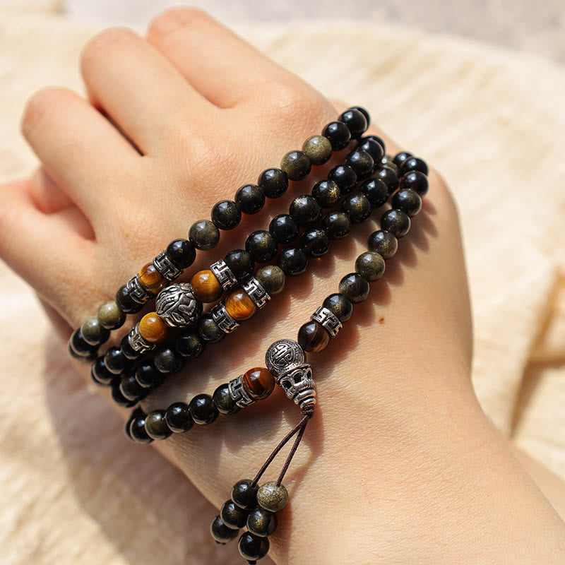 8mm Golden Obsidian Energy Bracelet Necklace for Protection