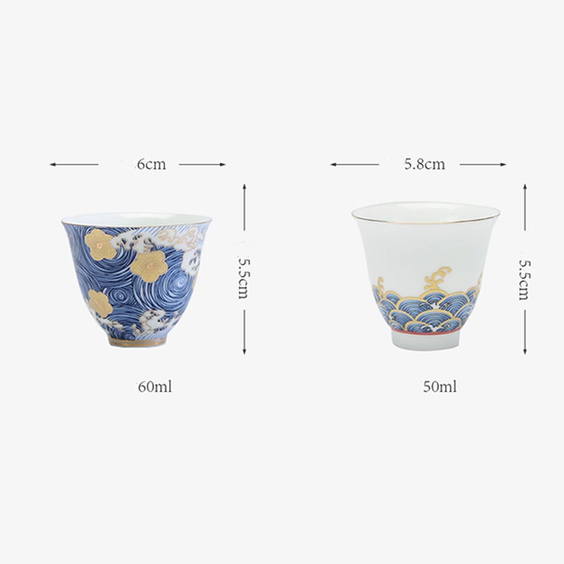 Vintage Ceramic Ocean Waves Teacup 60ml | Tableware