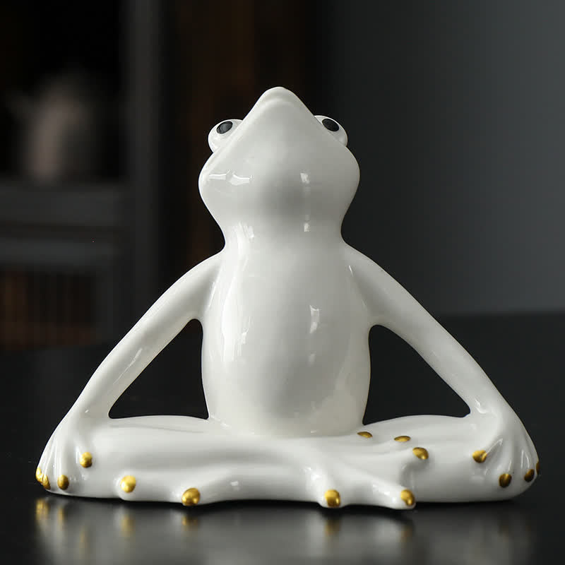Meditating Ceramic Zen Frog Statue for Decor