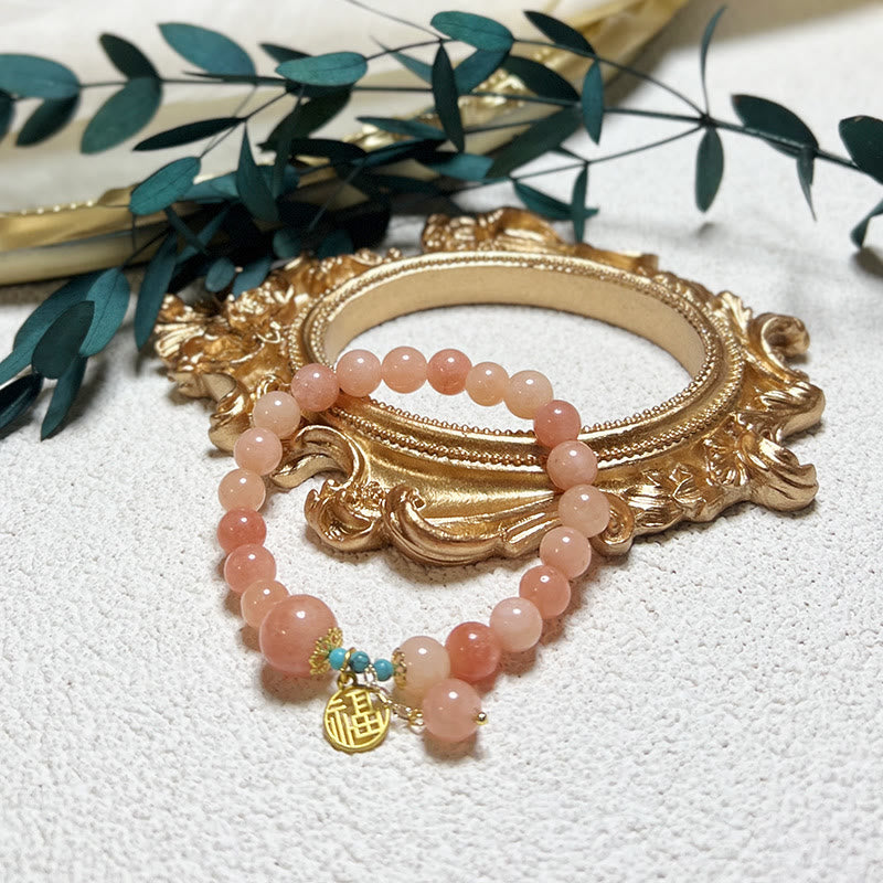 Natural Stone Turquoise Fu Character Luck Bracelet