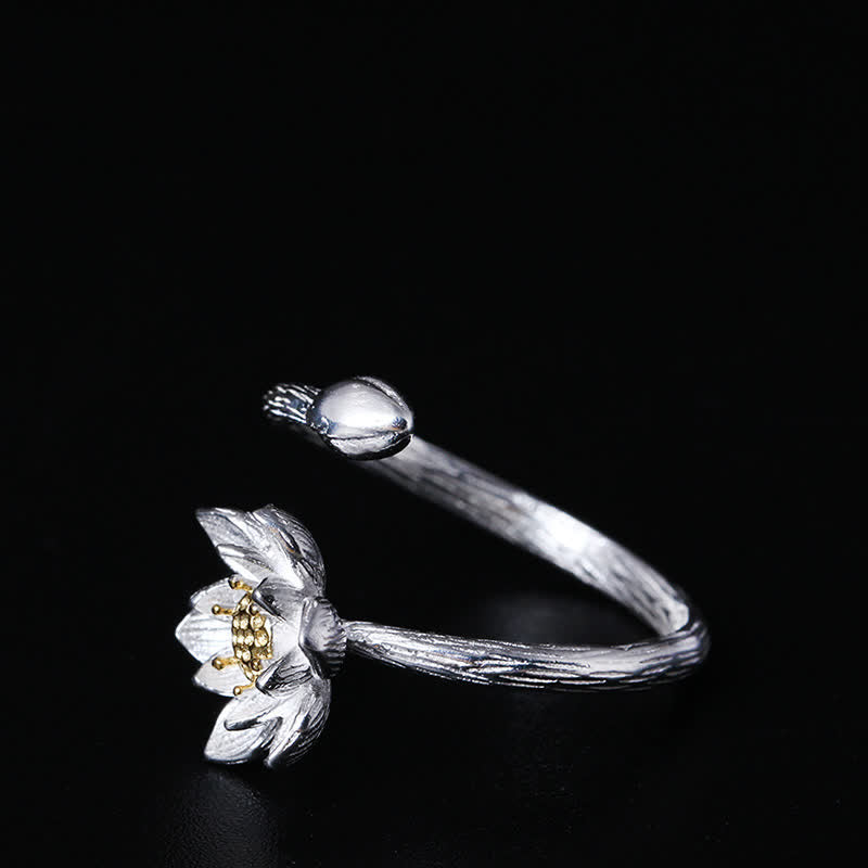 Adjustable Sterling Silver Lotus Ring for Blessing & Balance