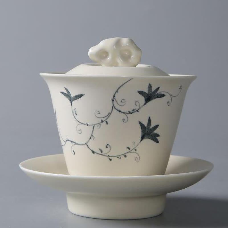 Hand Painted Ceramic Gaiwan Tea Cup With Lid 200ml | Zen Decor