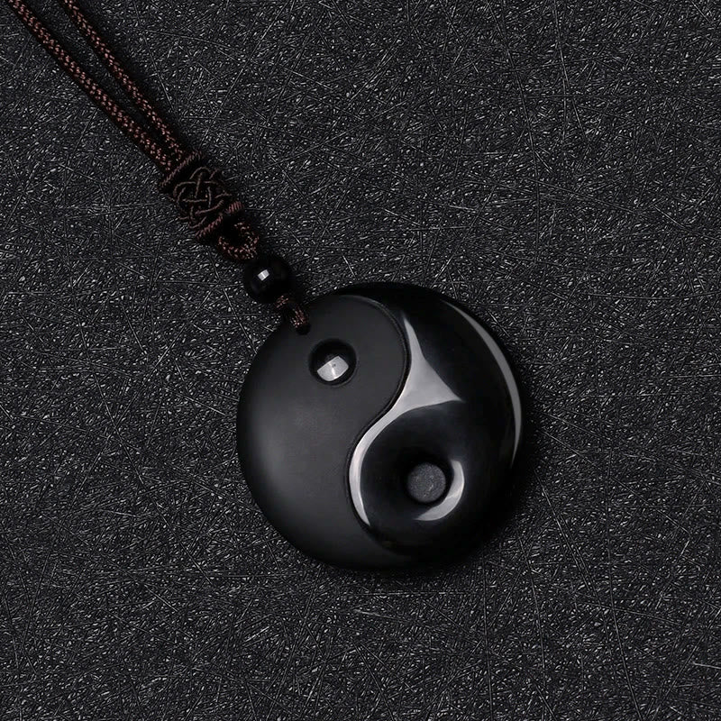 Black Obsidian Taoism Yin Yang Necklace for Purification