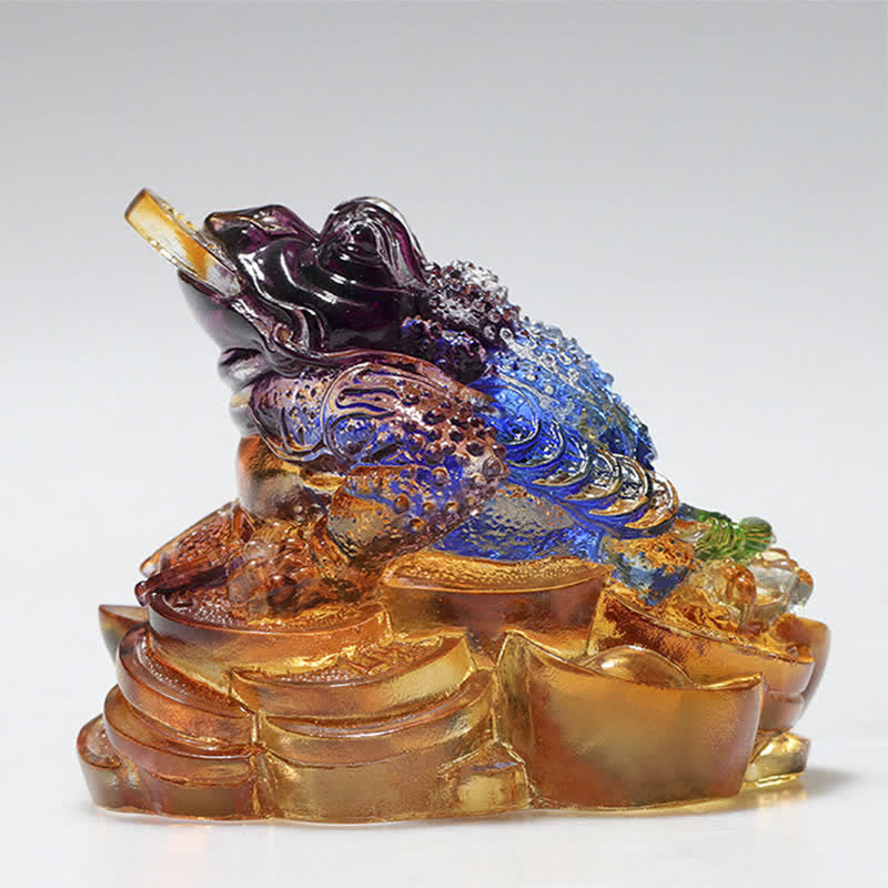 Liuli Crystal Feng Shui Frog Sculpture 11cm Prosperity Art