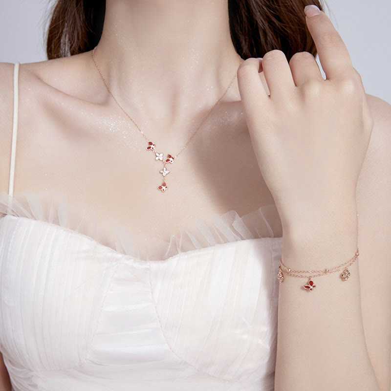 Red Agate & Tridacna Stone Calm Bracelet Necklace Set