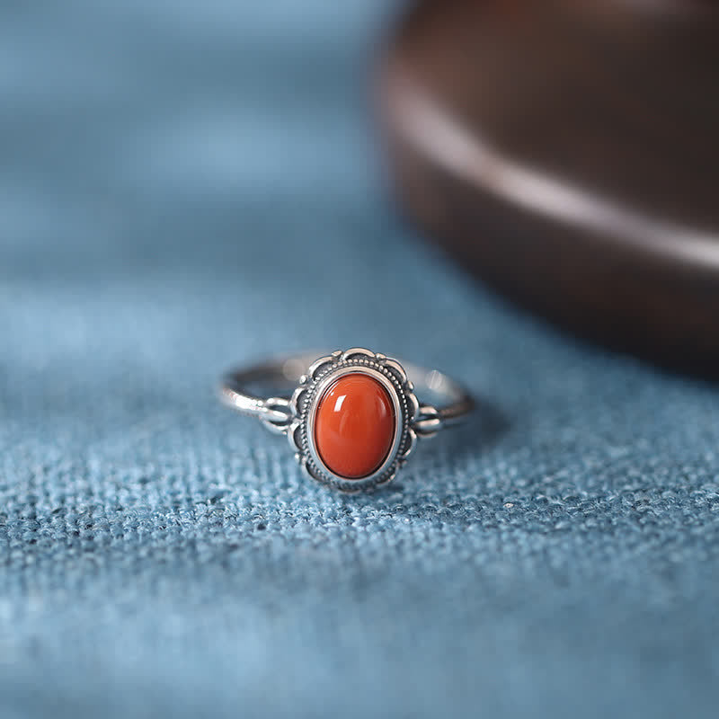 Turquoise and Red Agate Ring in Sterling Silver for Protection