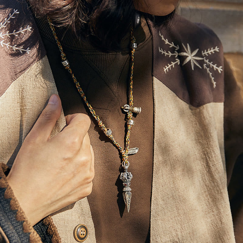 925 Sterling Silver Om Mani Padme Hum Necklace Dorje Vajra Pendant