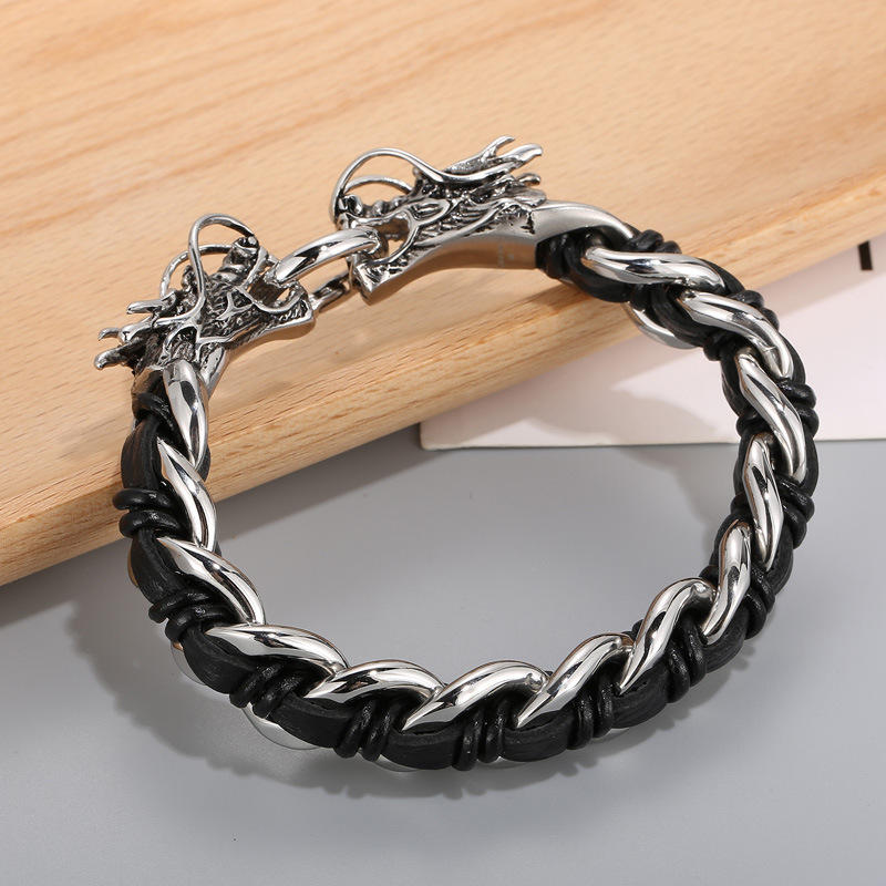 Dragon Leather Titanium Steel Protection Bracelet 21cm