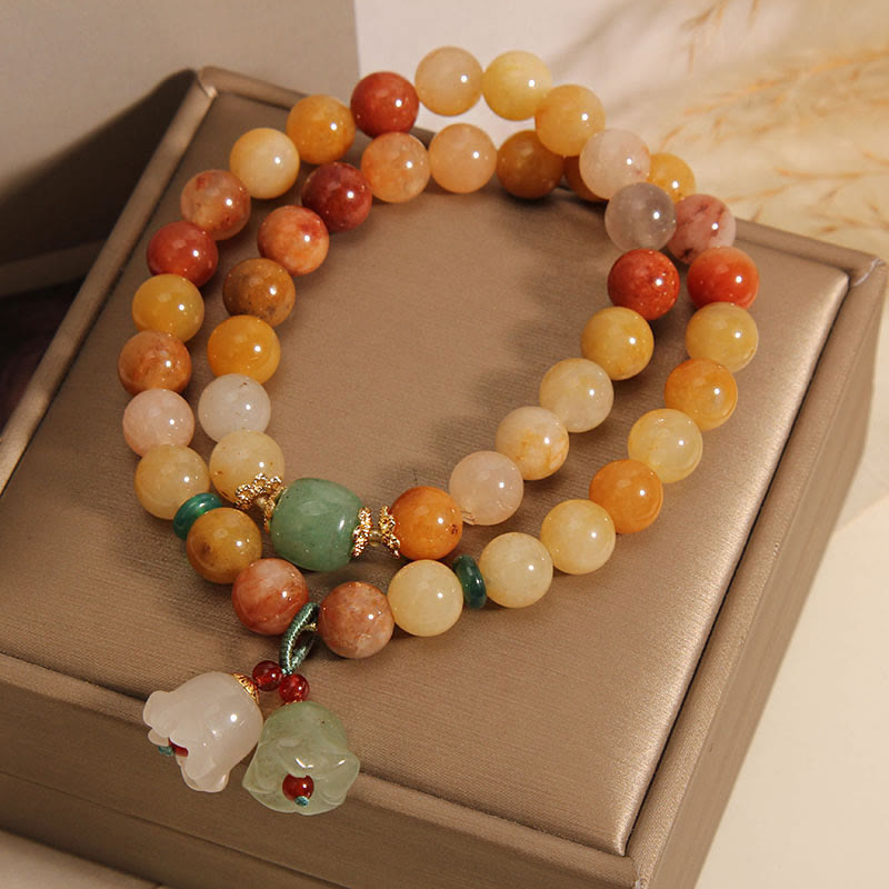 Golden Silk Jade Double Layer Luck Bracelet 8mm