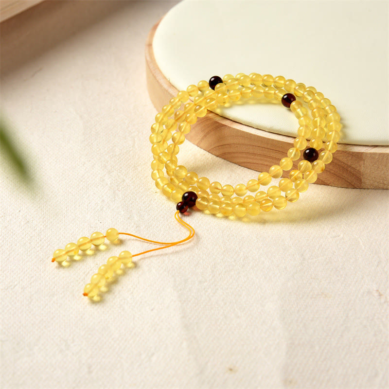 108 Beads Amber Gemstone Mala Bracelet for Anxiety Relief