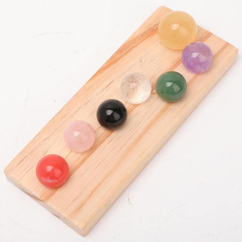 7pcs Chakra Crystal Spheres Set with Wooden Stand for Energy Healing