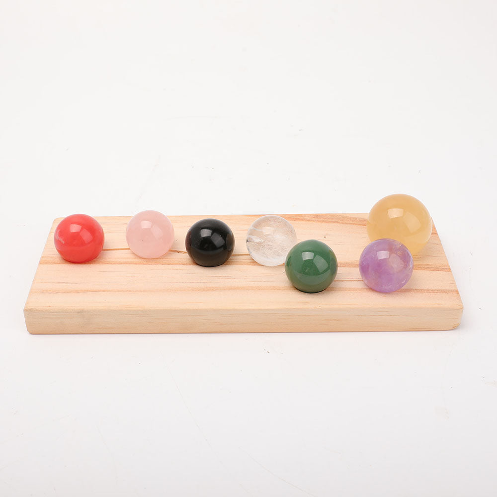 7pcs Chakra Crystal Spheres Set with Wooden Stand for Energy Healing