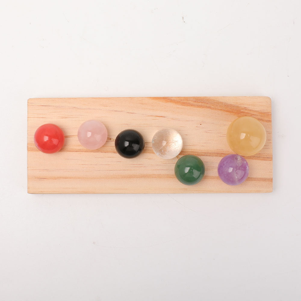 7pcs Chakra Crystal Spheres Set with Wooden Stand for Energy Healing