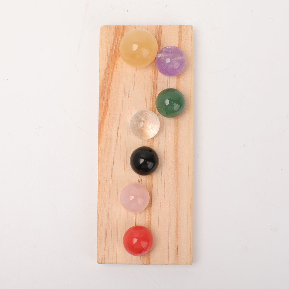 7pcs Chakra Crystal Spheres Set with Wooden Stand for Energy Healing