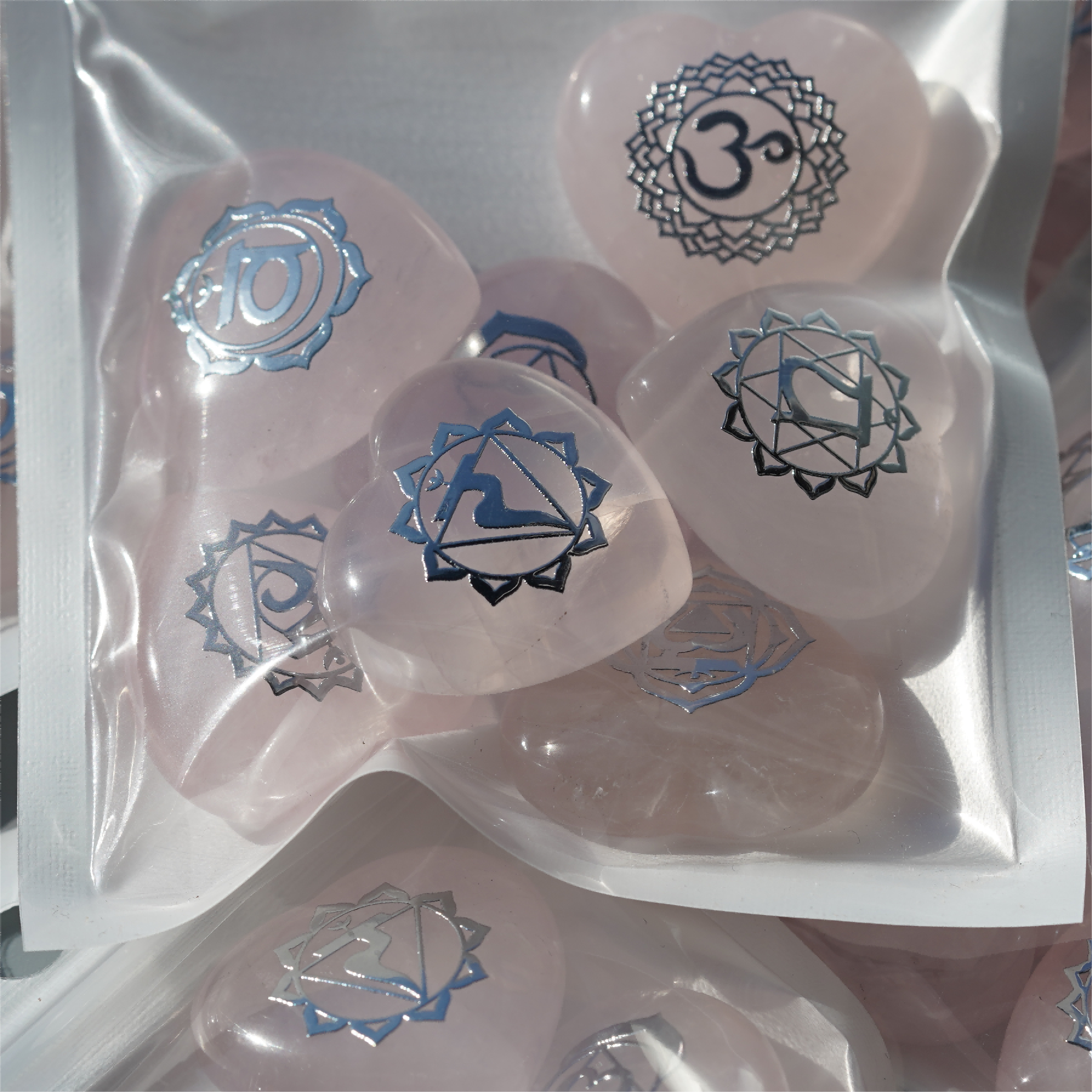 7pcs Mixed Crystal Heart Chakra Runes Set 30mm Healing Hearts