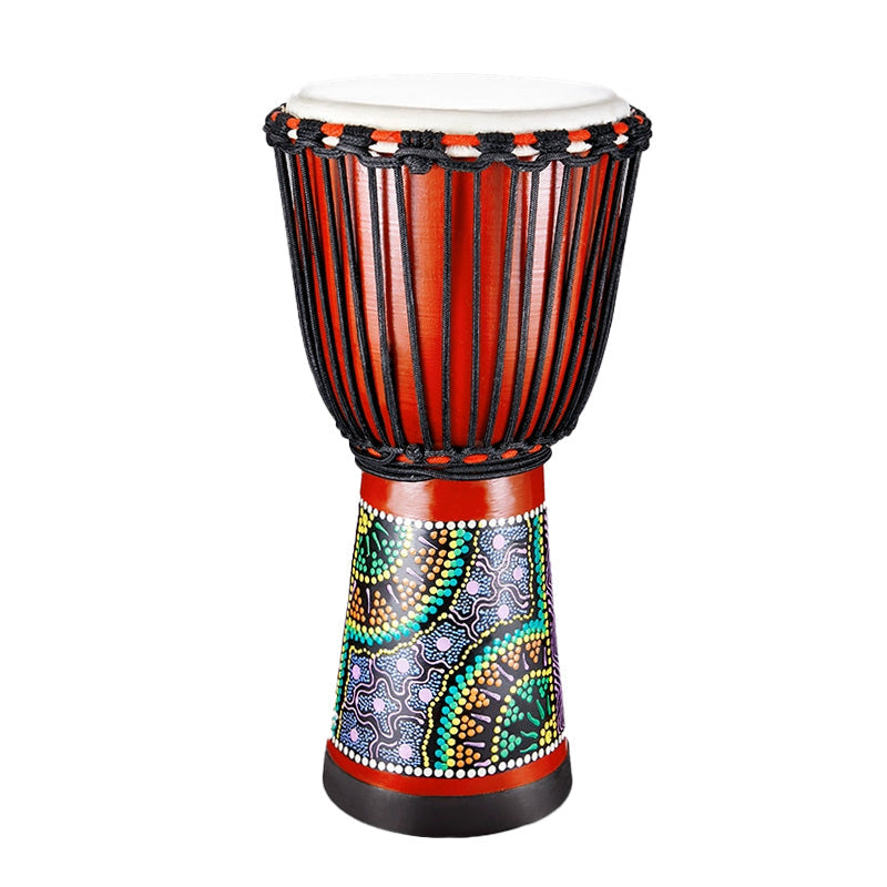 African Djembe drum with colorful patterns and rope tuning for percussion enthusiasts