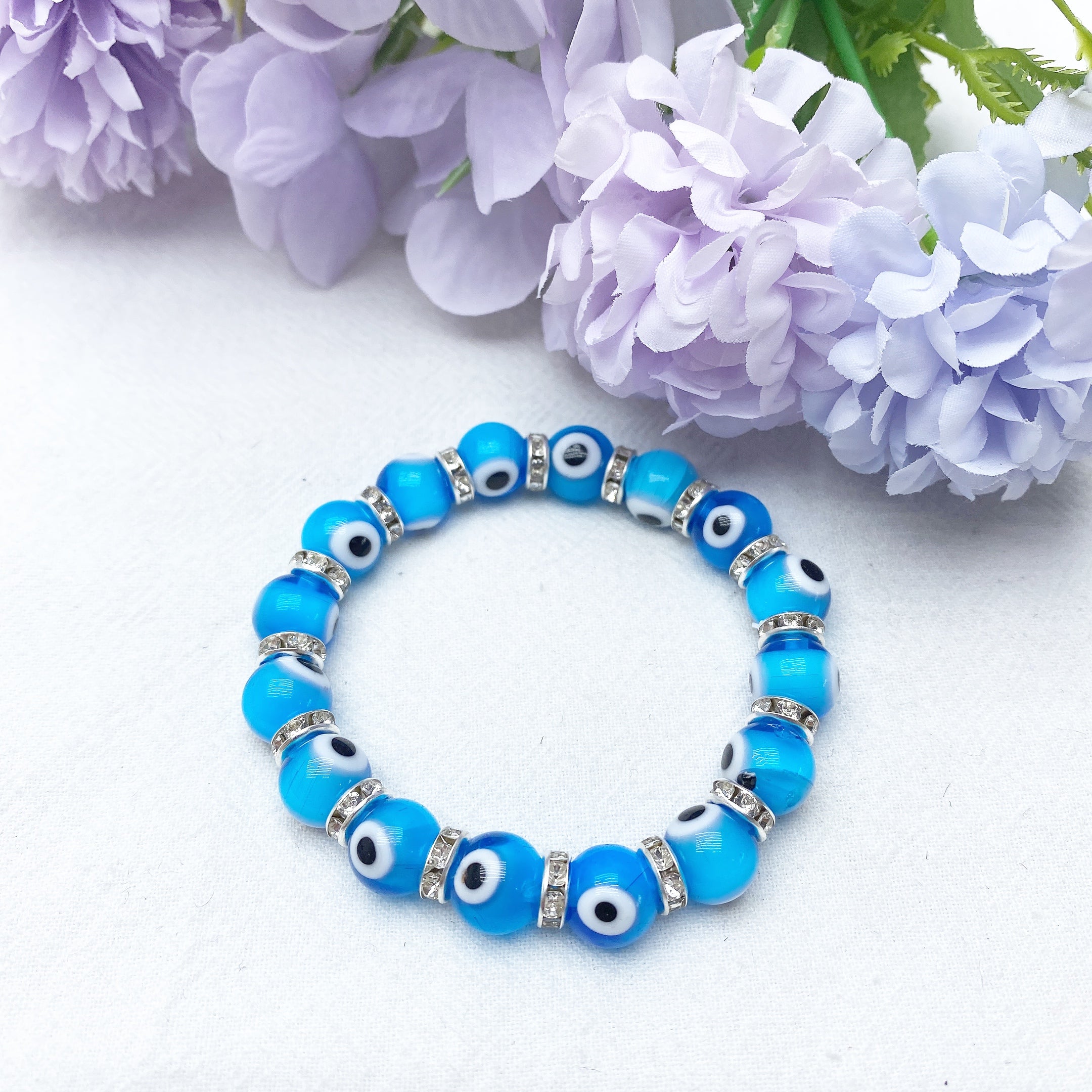 8-10mm Colored Crystal Evil Eye Protection Bracelet
