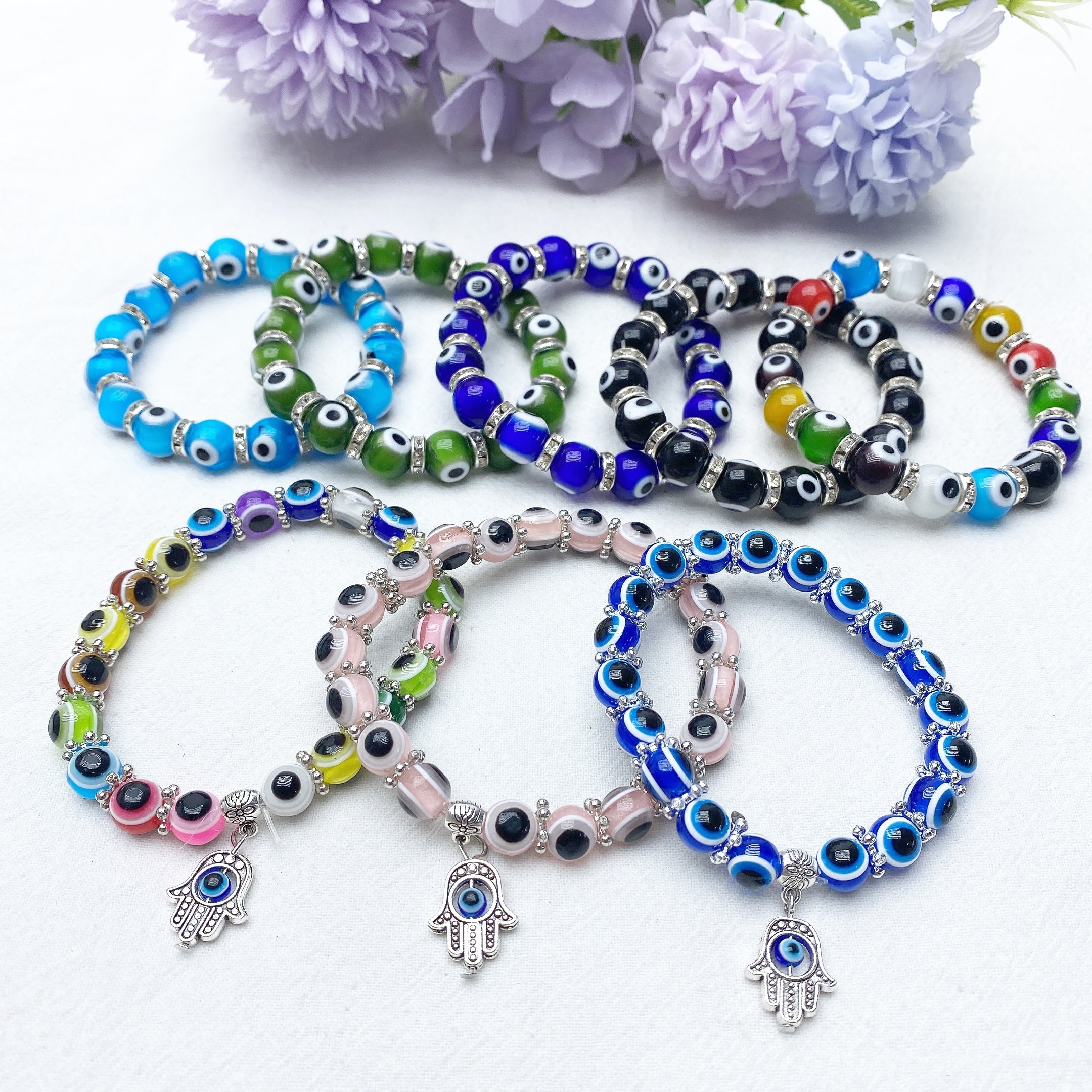 8-10mm Colored Crystal Evil Eye Protection Bracelet