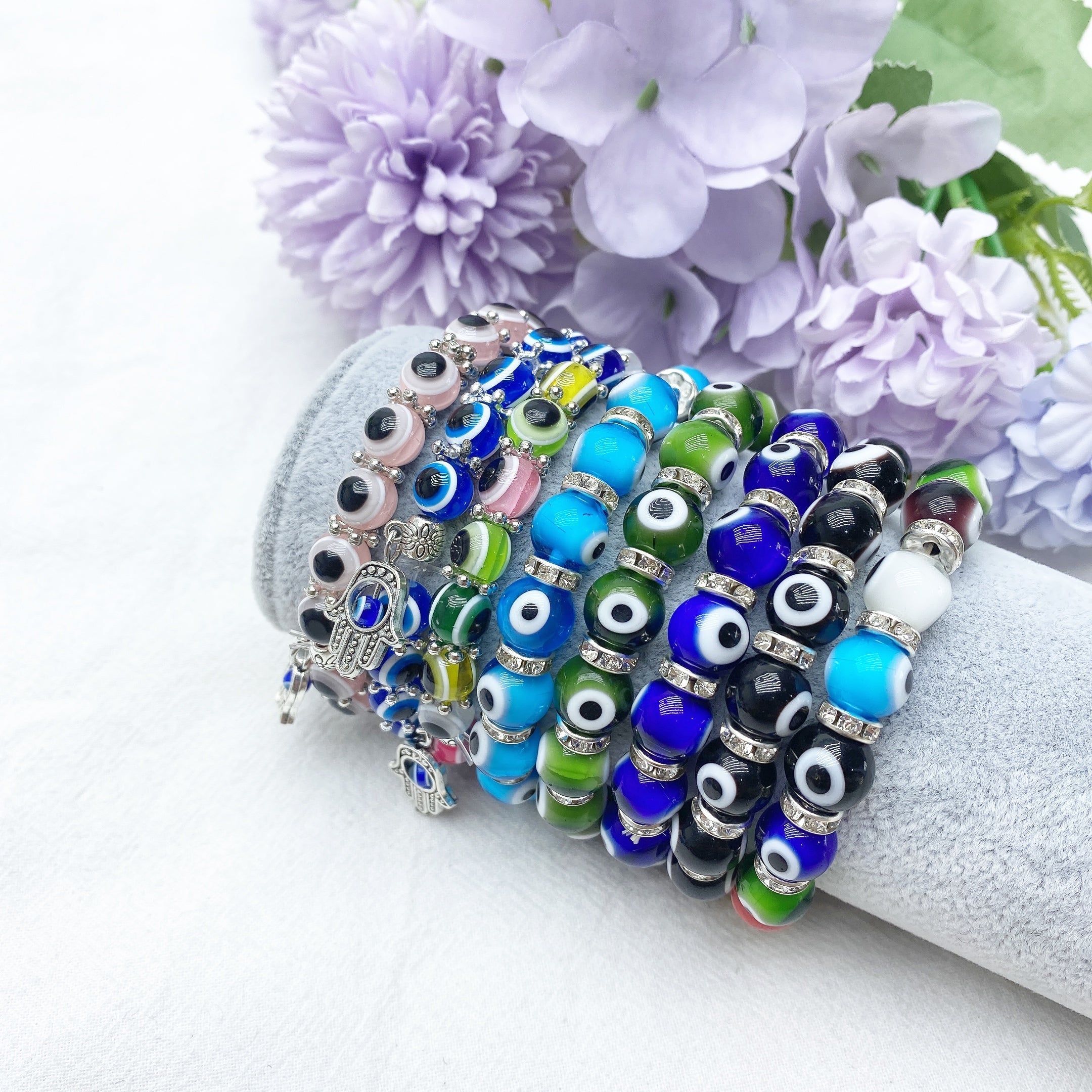 8-10mm Colored Crystal Evil Eye Protection Bracelet