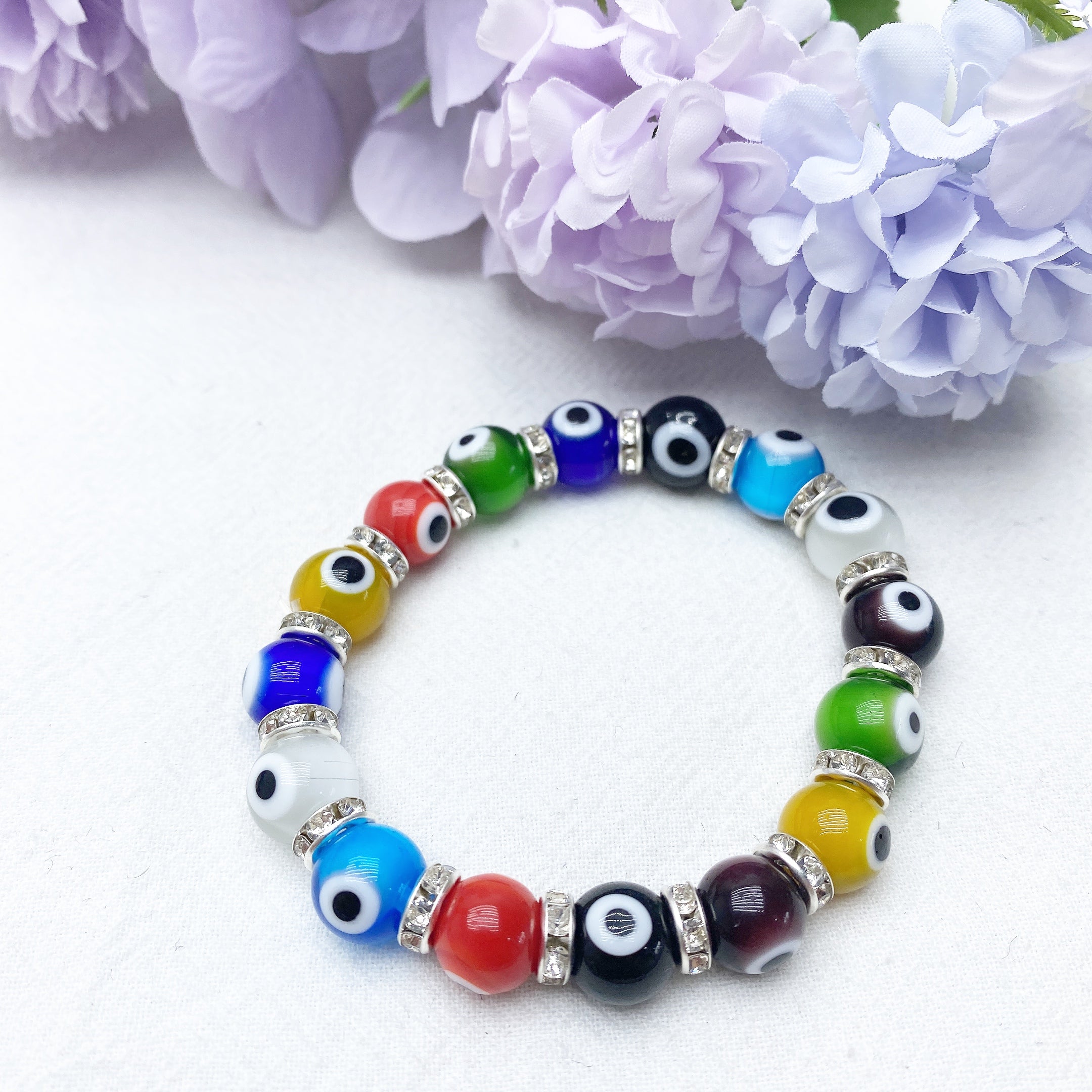 8-10mm Colored Crystal Evil Eye Protection Bracelet