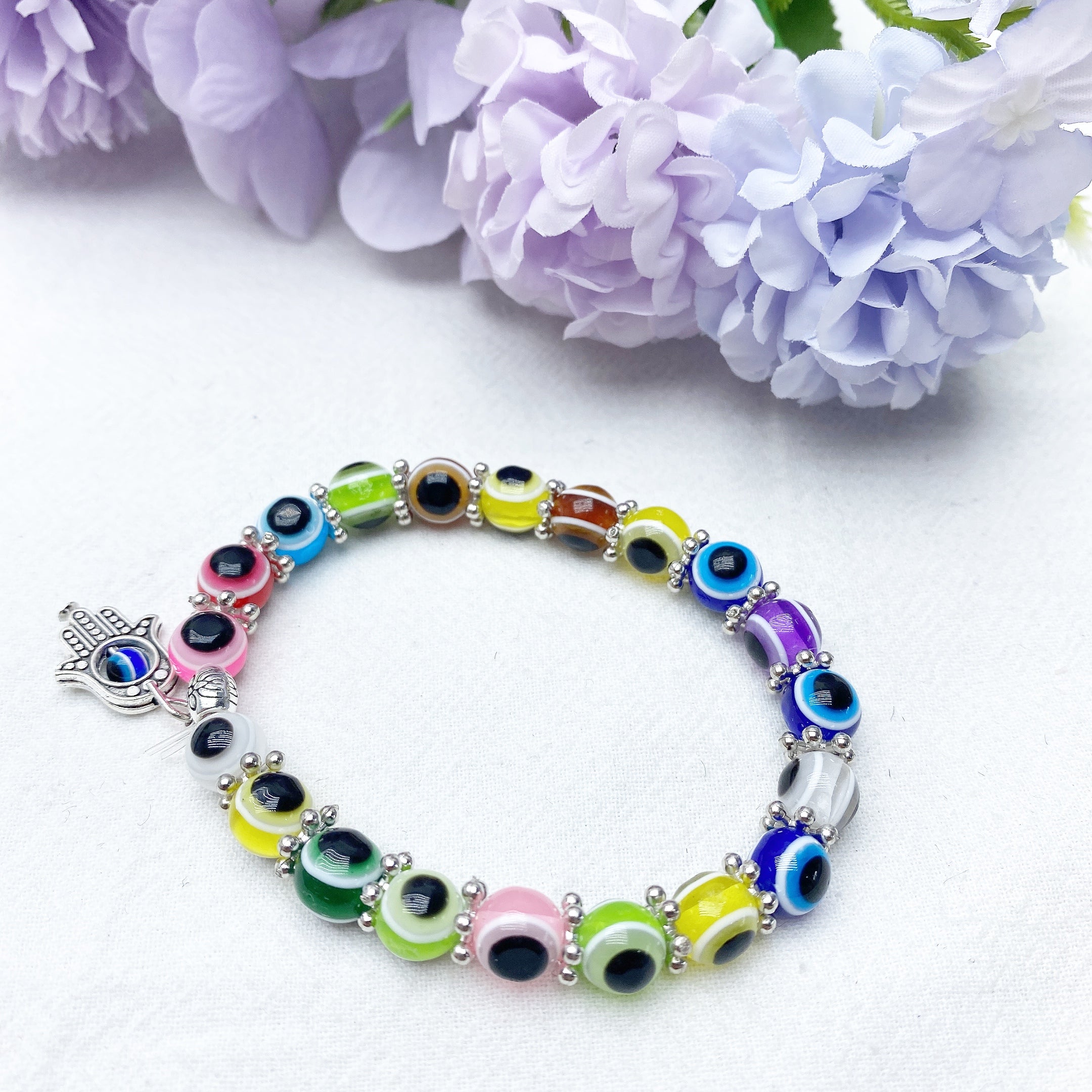 8-10mm Colored Crystal Evil Eye Protection Bracelet