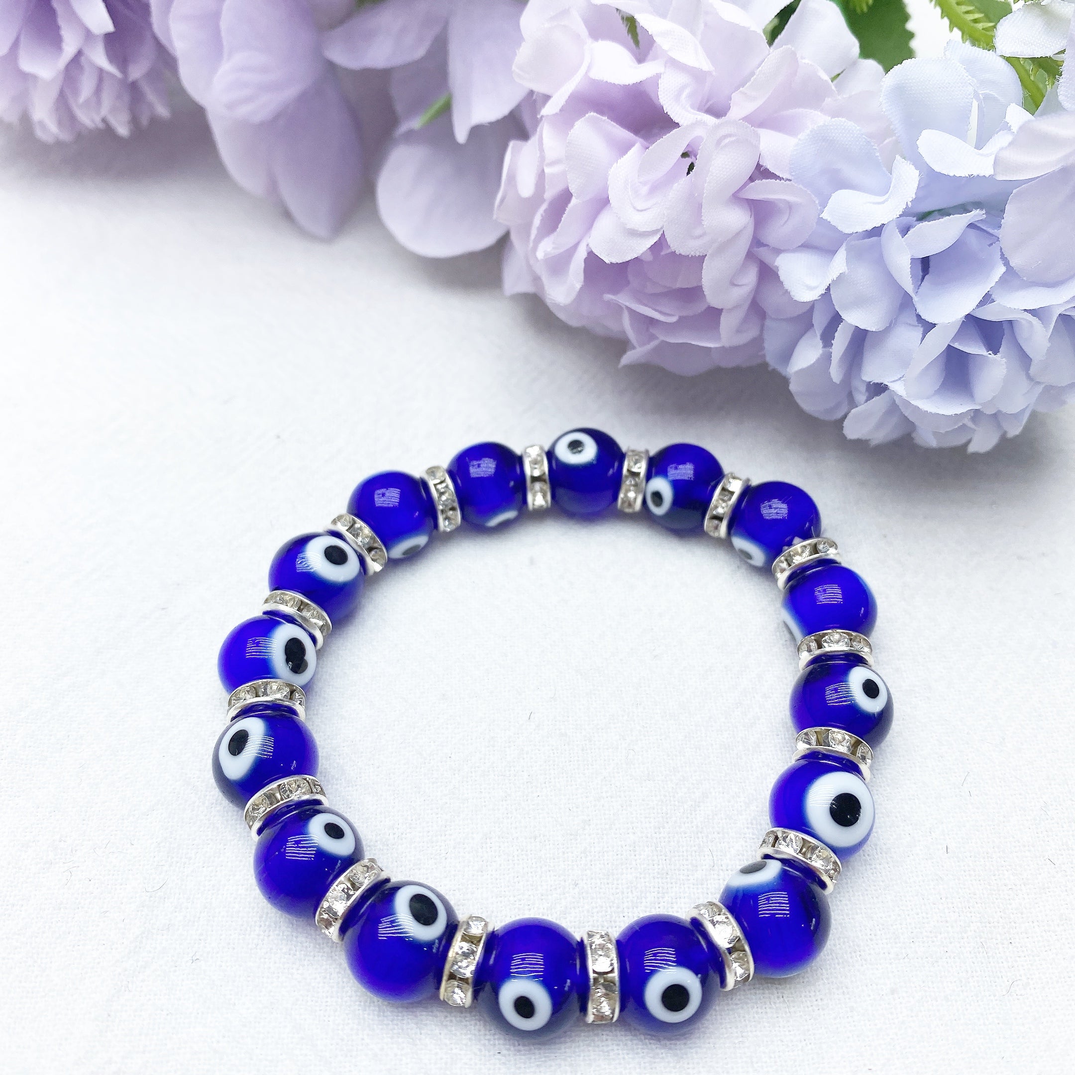 8-10mm Colored Crystal Evil Eye Protection Bracelet