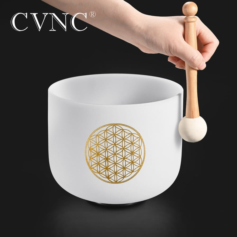 8\’ 528Hz C Note High C Flower Of Life Frosted Crystal Singing Bowl - white bowl - On sale