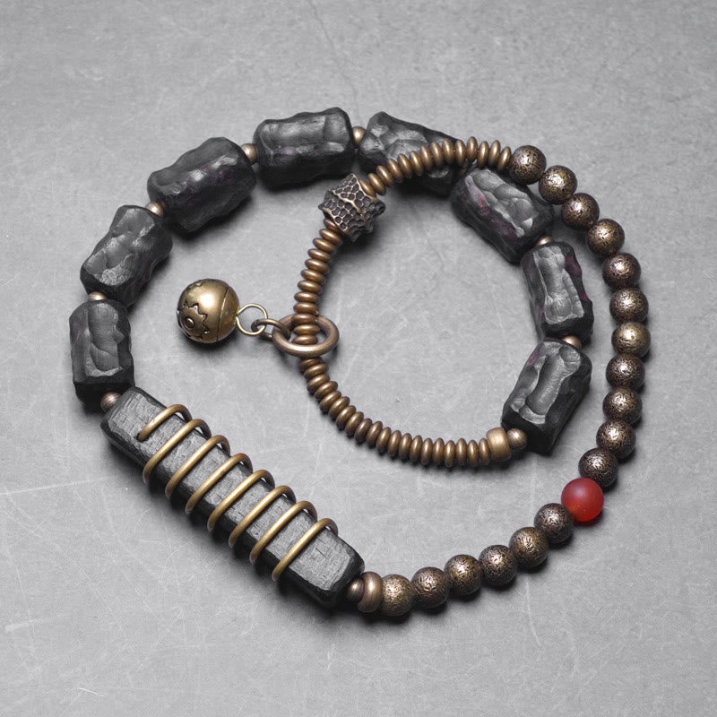 8.5mm Ebony Wood Red Agate Peace Double Wrap Bracelet