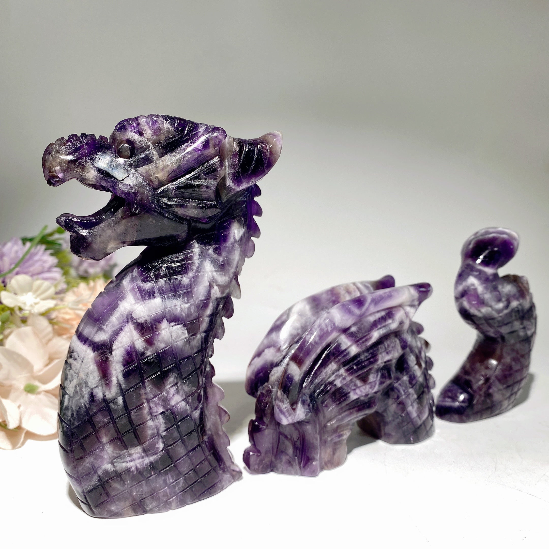 8.6 inch Chinese Dragon Crystal Figurines Set - Feng Shui Prosperity