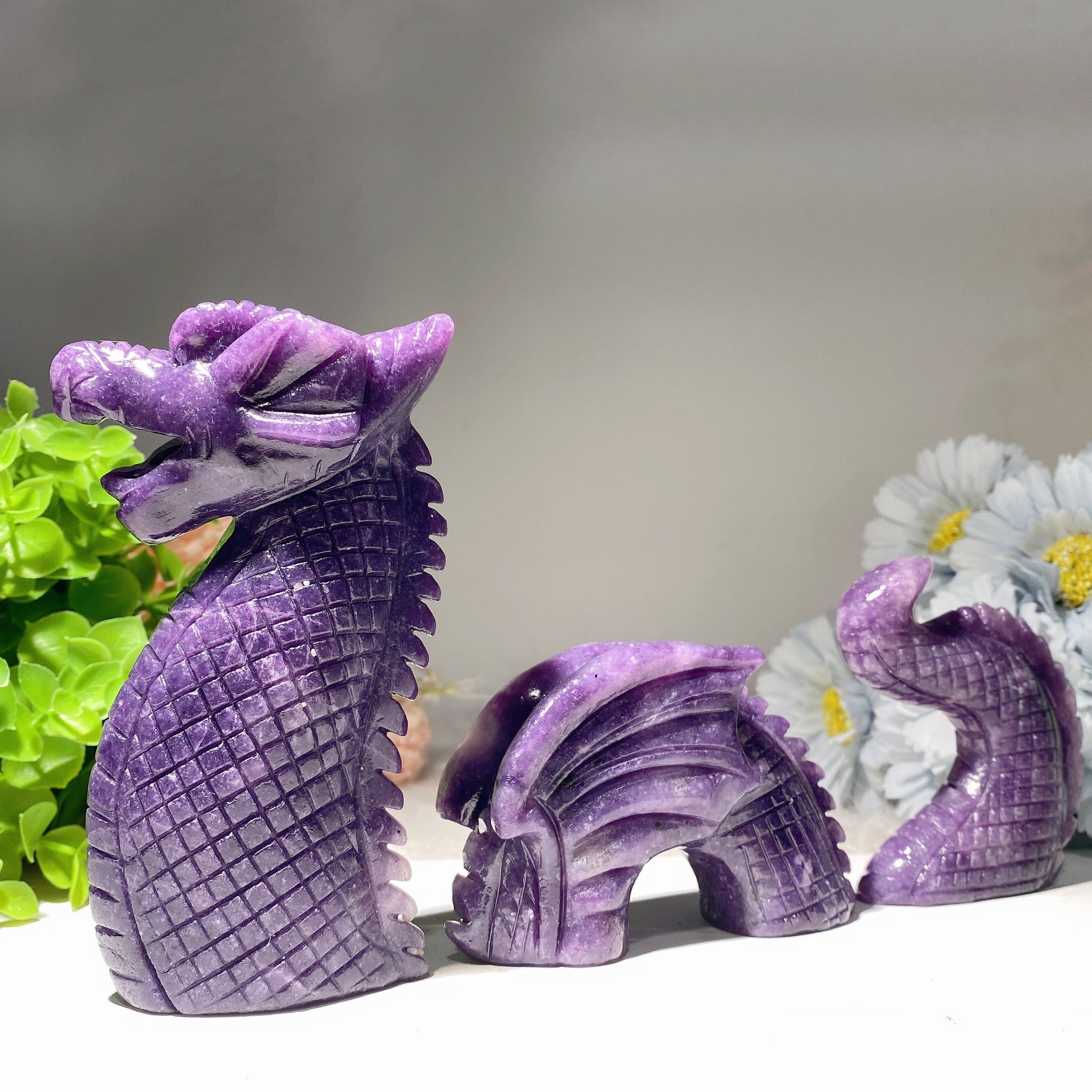 8.6 inch Chinese Dragon Crystal Figurines Set - Feng Shui Prosperity