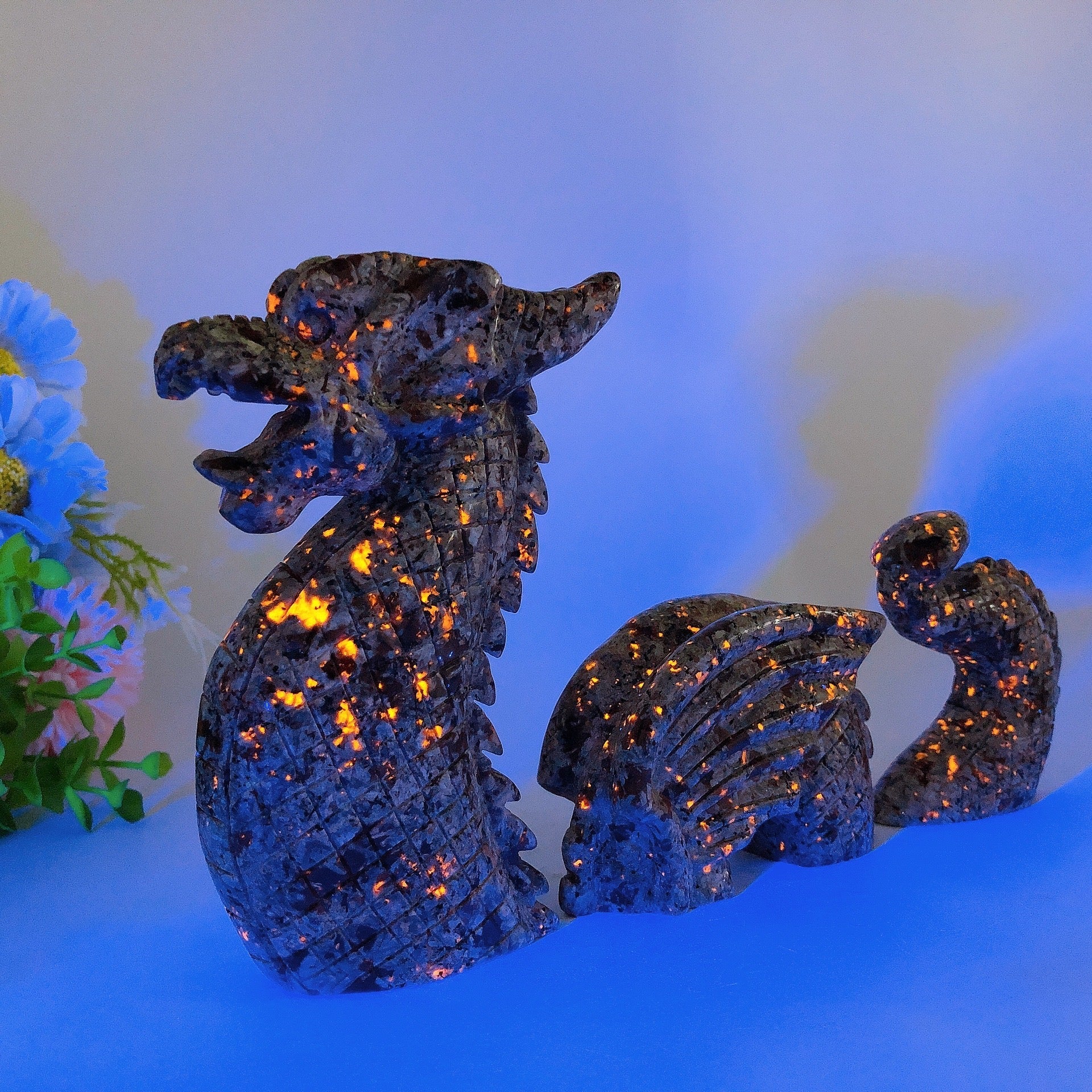 8.6 inch Chinese Dragon Crystal Figurines Set - Feng Shui Prosperity