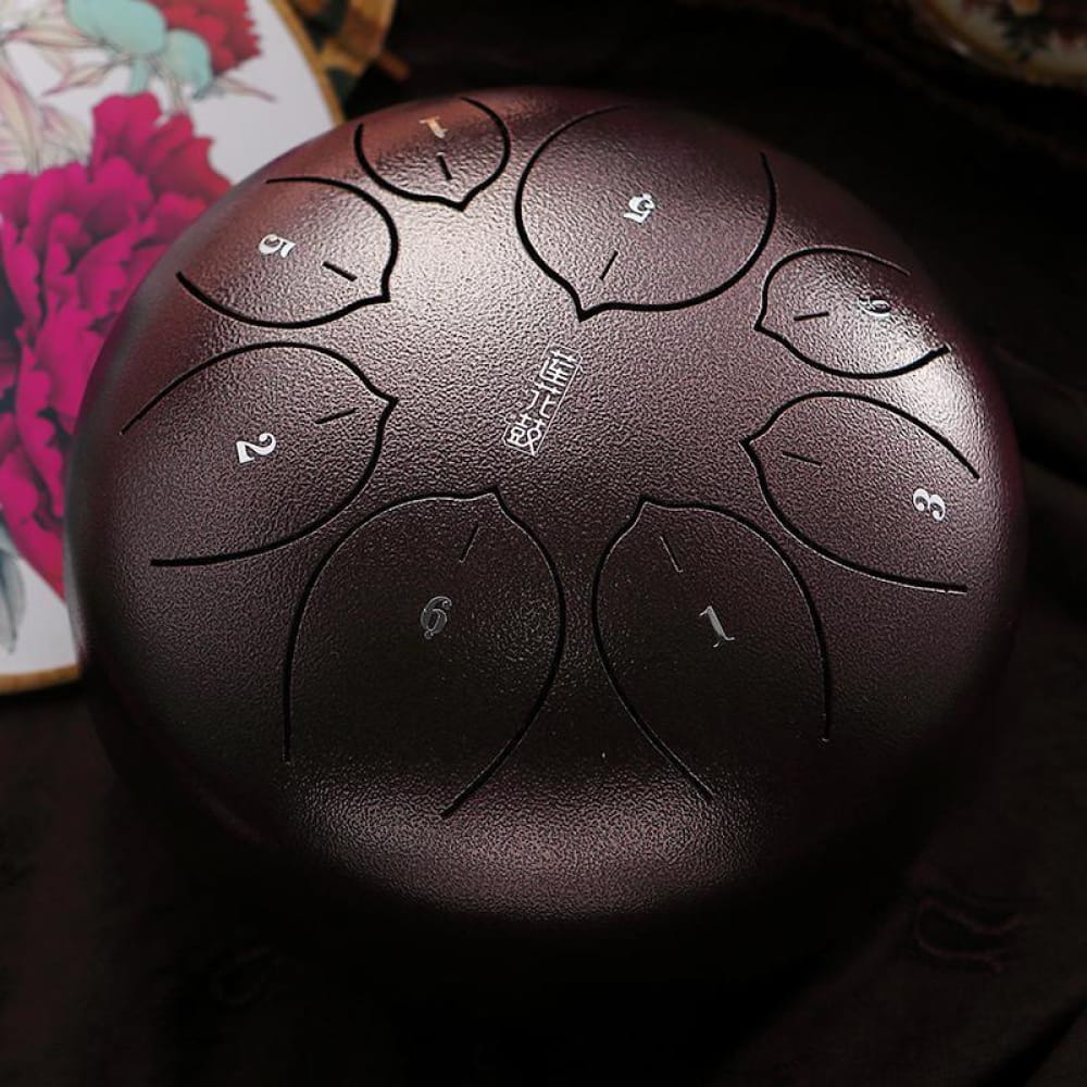 8-inch Carbon Steel Tongue Drum in F Key with numbered tones on the surface