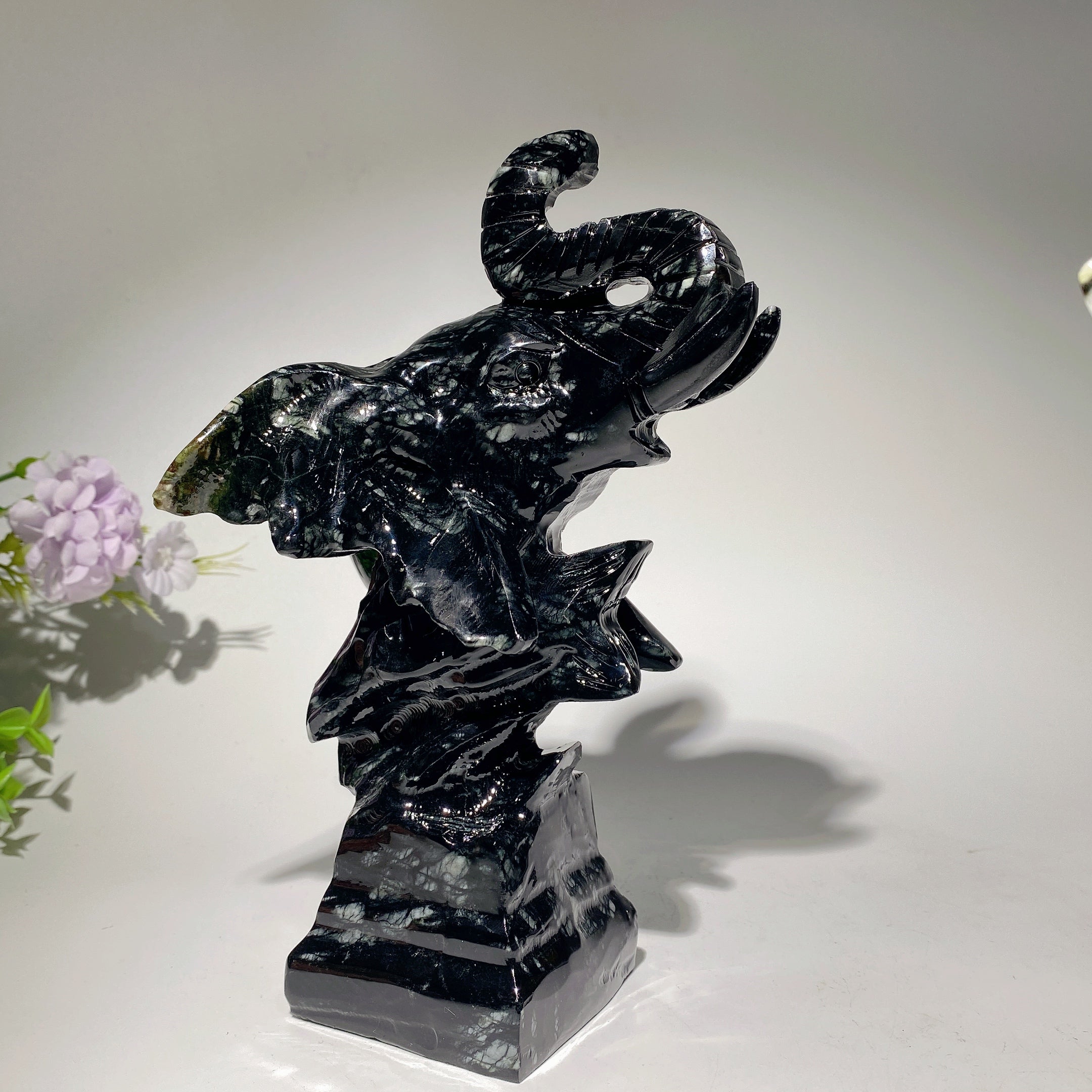 8-inch Mixed Crystal Elephant Head Carving for Healing