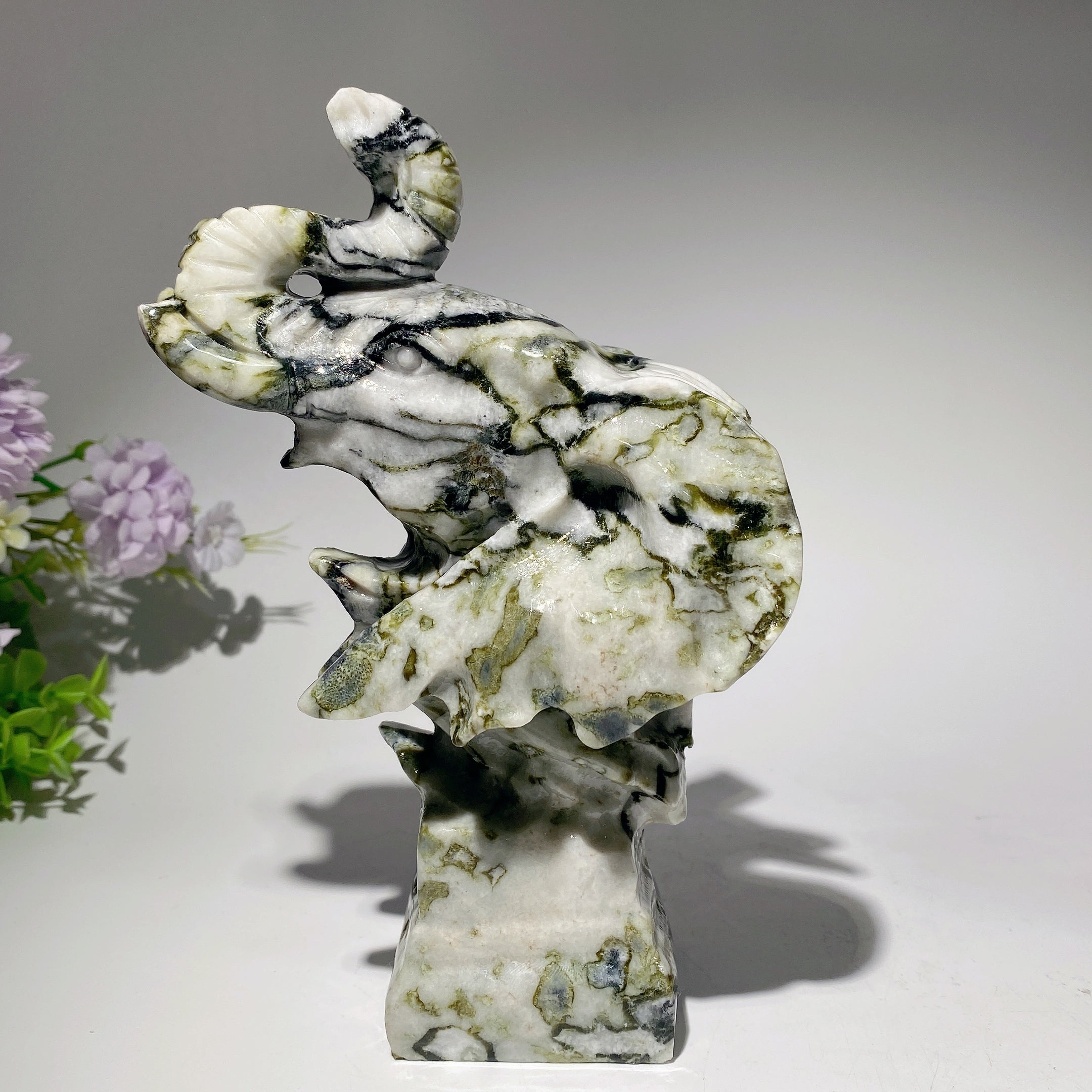 8-inch Mixed Crystal Elephant Head Carving for Healing