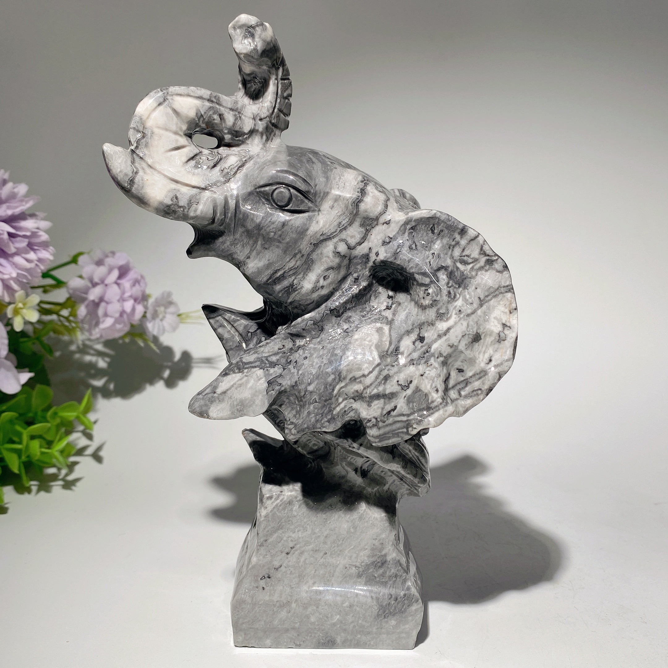 8-inch Mixed Crystal Elephant Head Carving for Healing