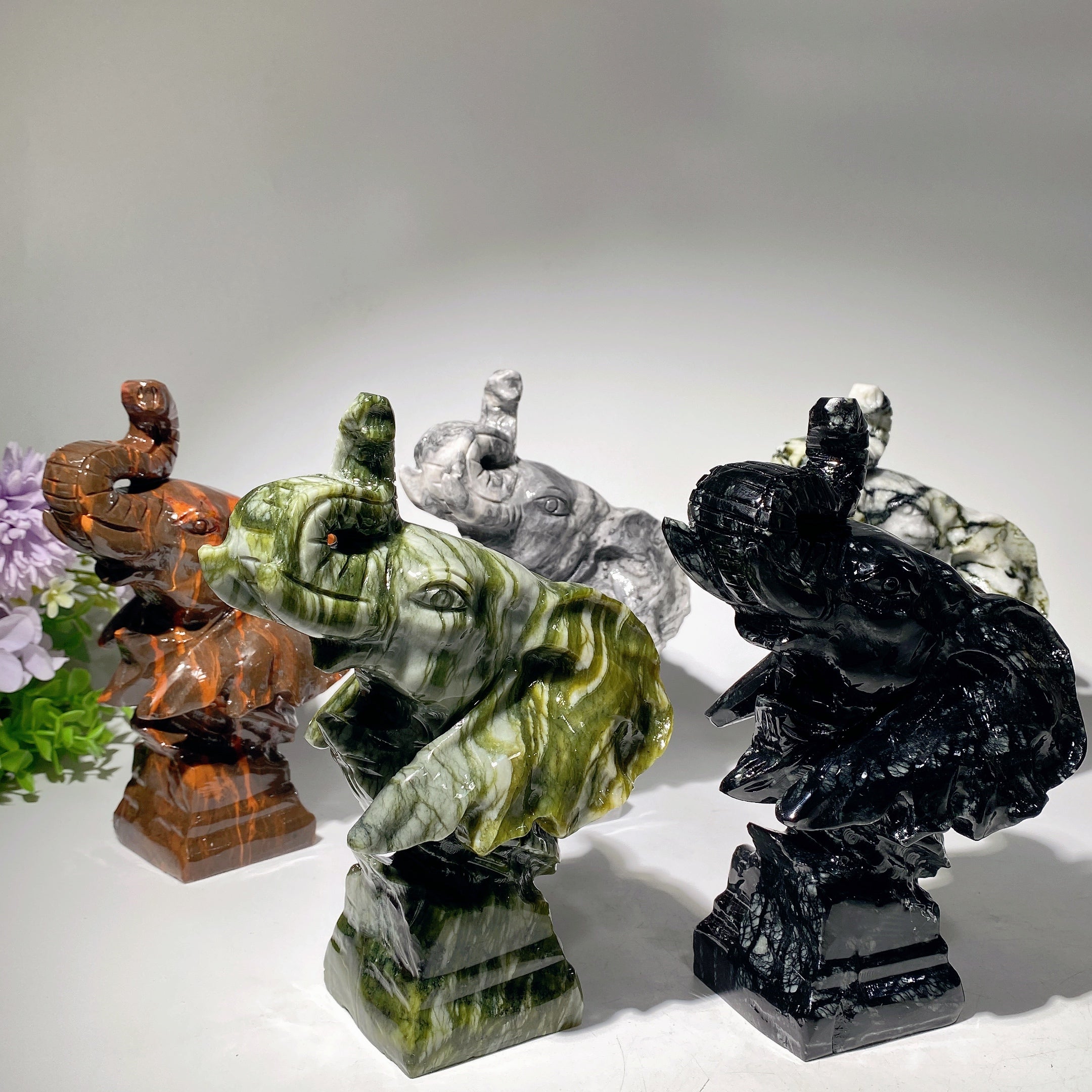 8-inch Mixed Crystal Elephant Head Carving for Healing