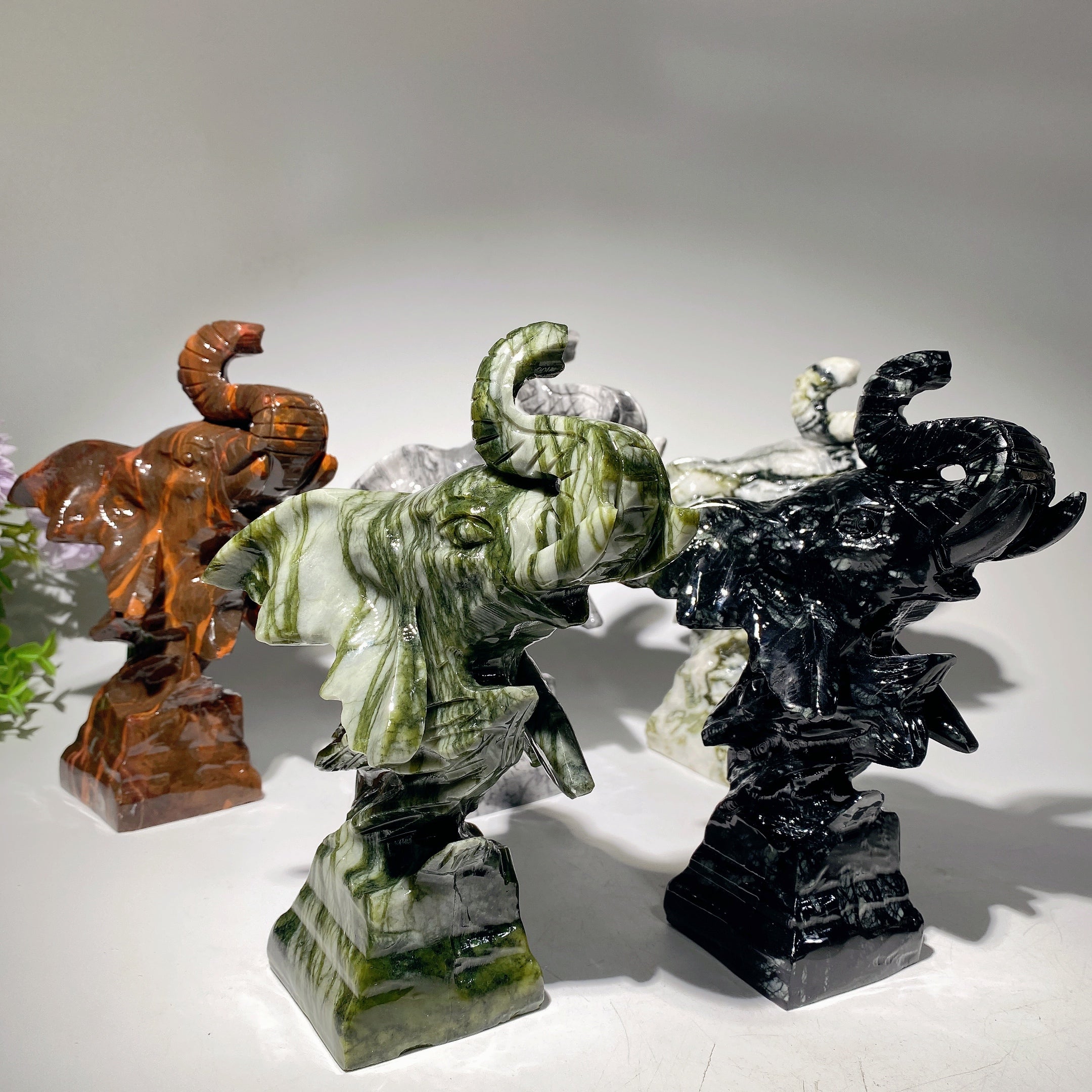 8-inch Mixed Crystal Elephant Head Carving for Healing