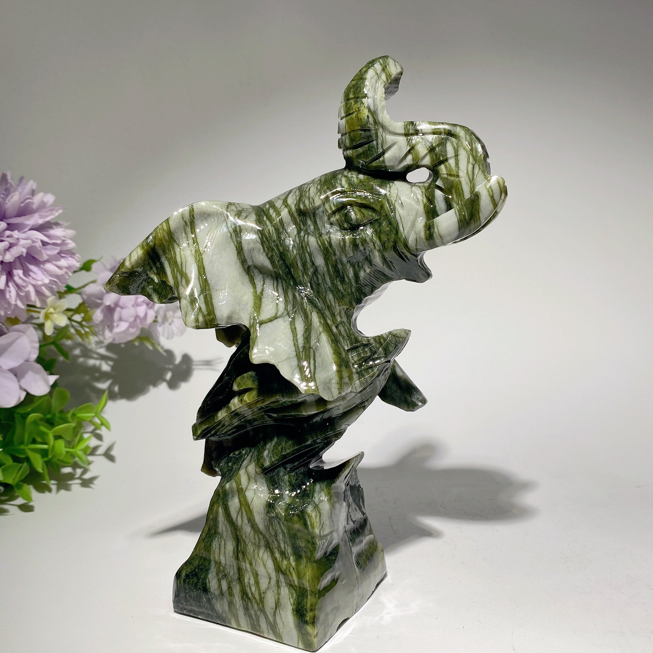 8-inch Mixed Crystal Elephant Head Carving for Healing