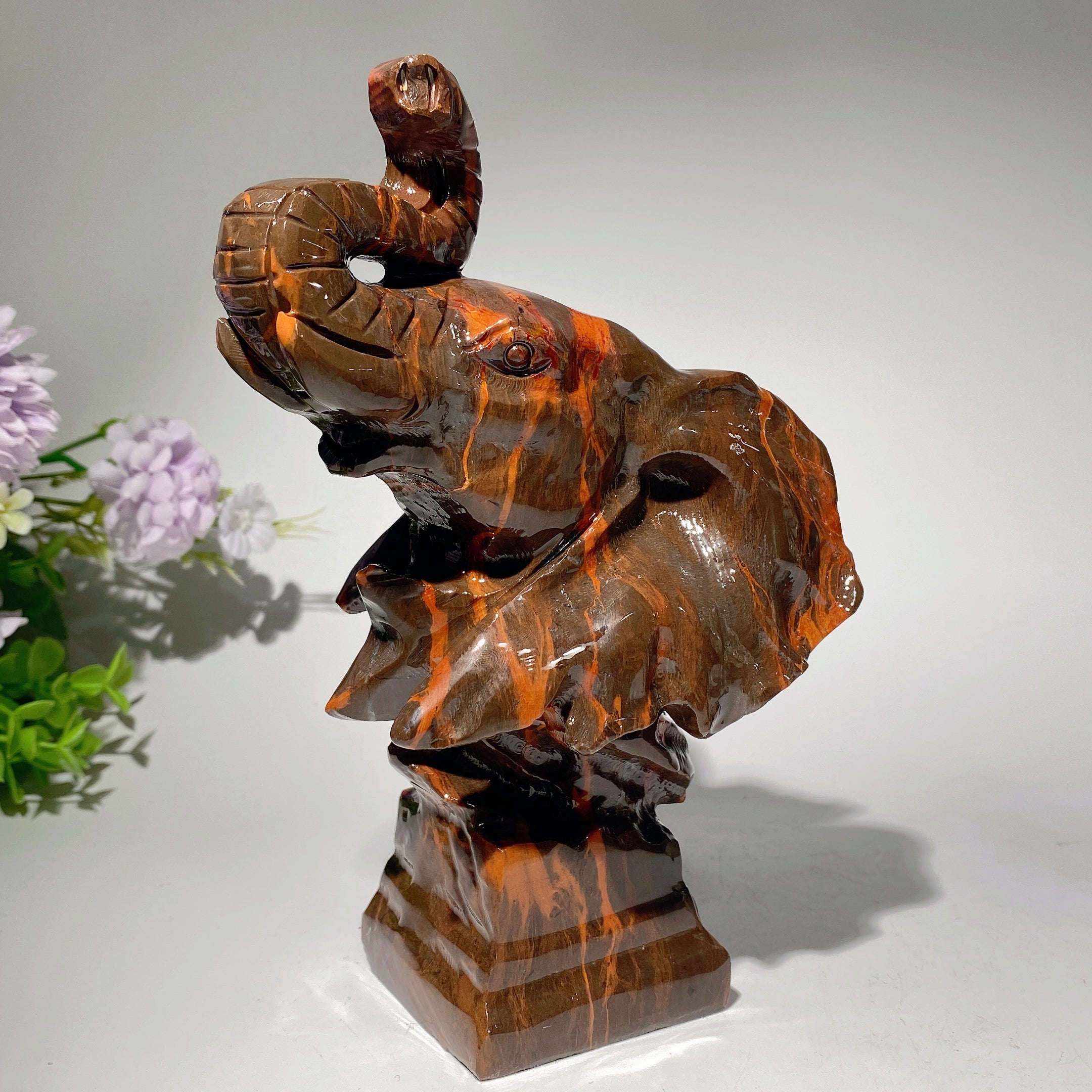 8-inch Mixed Crystal Elephant Head Carving for Healing