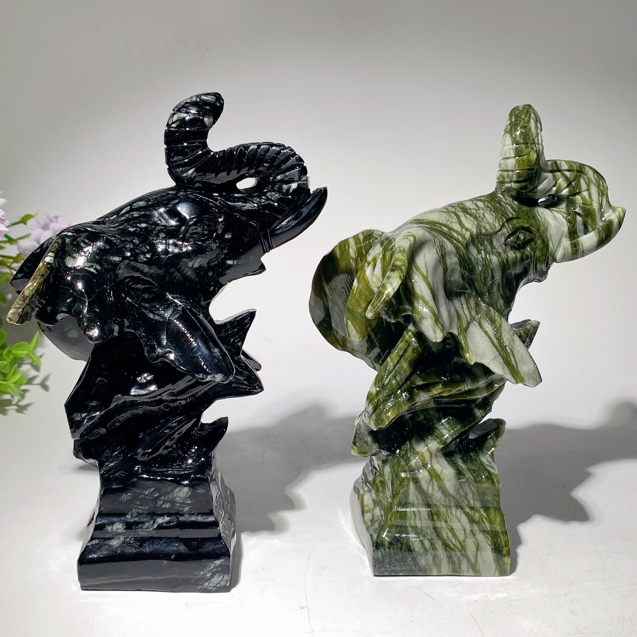 8-inch Mixed Crystal Elephant Head Carving for Healing