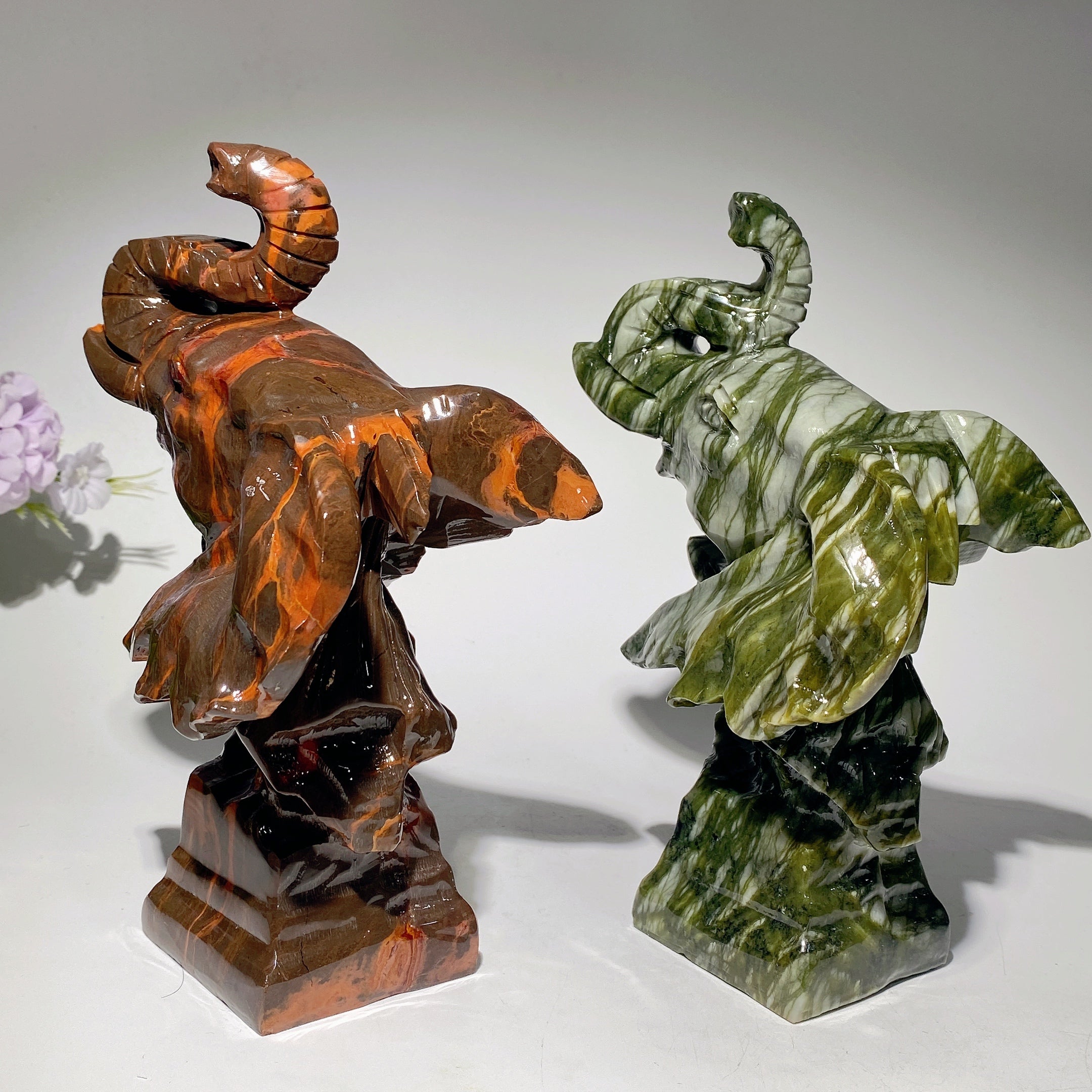 8-inch Mixed Crystal Elephant Head Carving for Healing