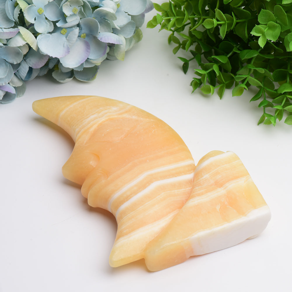 8 Inch Orange Calcite Moon Face Crystal Figurine Carving